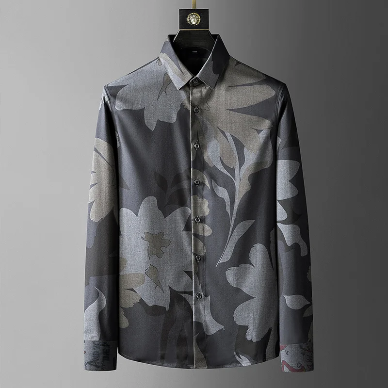 

Мужская Осенняя рубашка с цветами 2021, тонкая длинная рубашка с цветами, Повседневная рубашка, мужская рубашка для костюмированной вечевече...