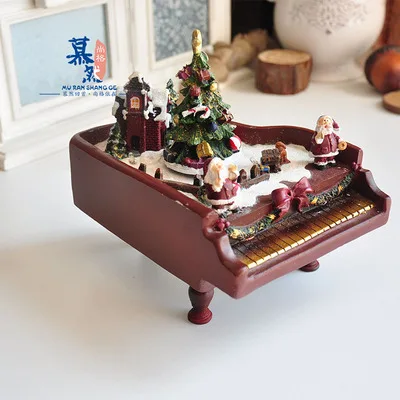 

Rustic Painted Santa Christmas Tree Piano Music Box Christmas Scene Home Decoration Gift