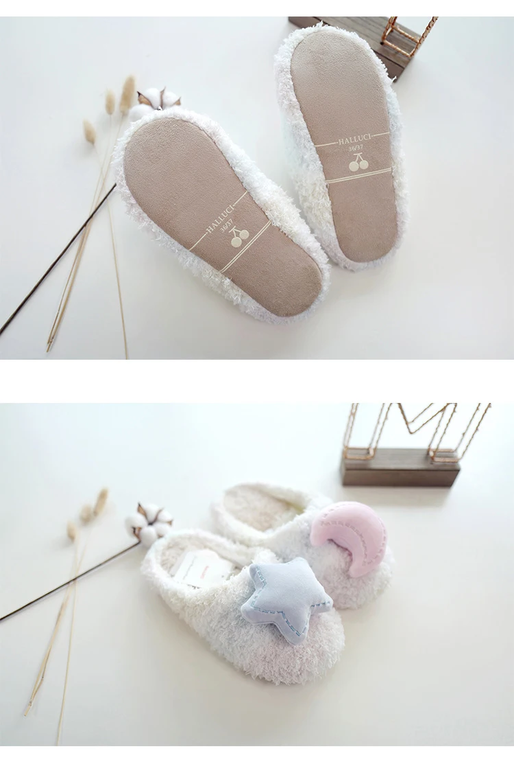 Японские милые с изображением ясного звездного домашняя обувь для женщин Теплые