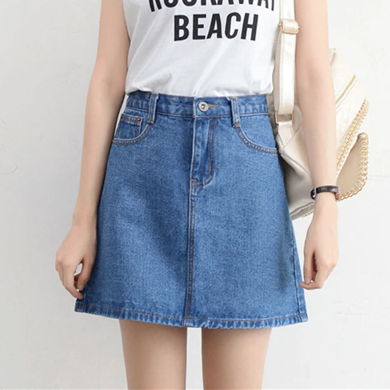 

2021 High Waist Women Denim Mini Skirt Fashion Summer Korean A-line Jeans Skirt Casual Harajuku Plus Size Faldas Mujer Moda