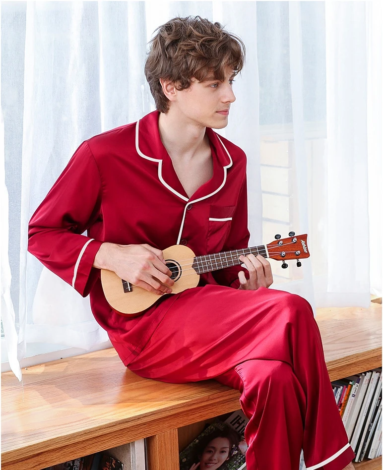 2 шт. Мужские пижамные комплекты с отложным воротником и длинным рукавом|pajama sets|mens