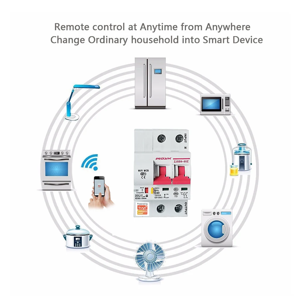 Tuya(Smart Life) 2P 63A WiFi умный автоматический выключатель защита от перегрузки короткого замыкания Amazon Alexa Google home для умного дома