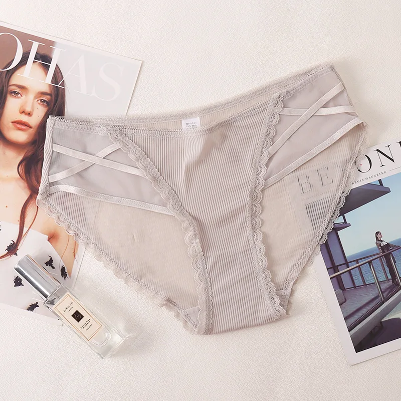 Женское нижнее белье из ледяного шелка Бесшовные дышащие кружевные трусики с