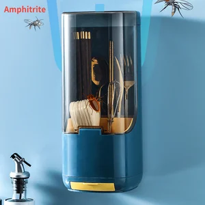 sterilizer kitchen utensils case mounted wall disinfect rack chopsticks holder cutlery draining flip top box organizing gadget free global shipping