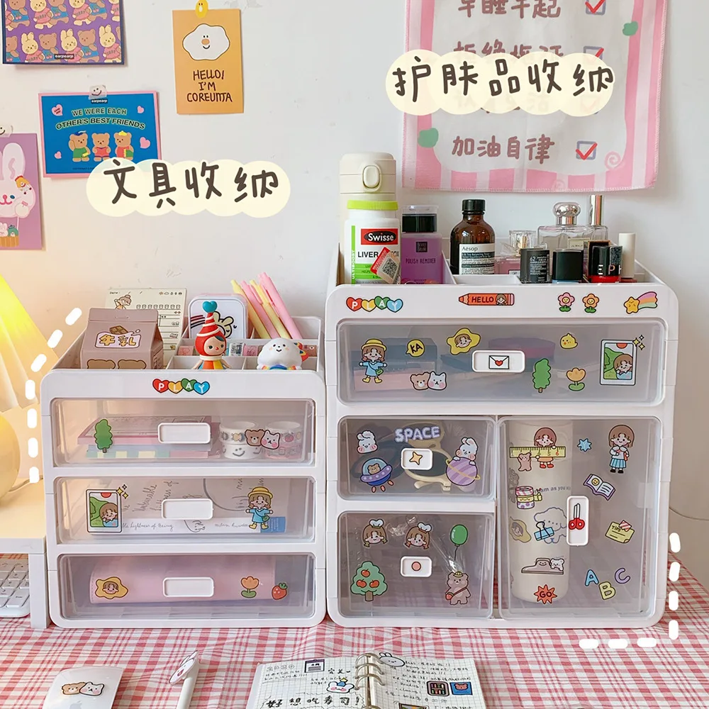 

Прозрачный Настольный органайзер большой емкости Kawaii, настольный держатель для ручек, канцелярия для школы и офиса