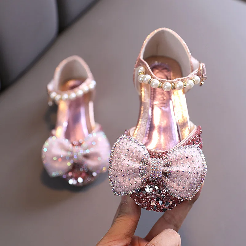 Baby Girl Sequins Sandals 2022 Summer Cute Bowknot Kids Princess Party Shoes Children Fashion Beach Sandals E762