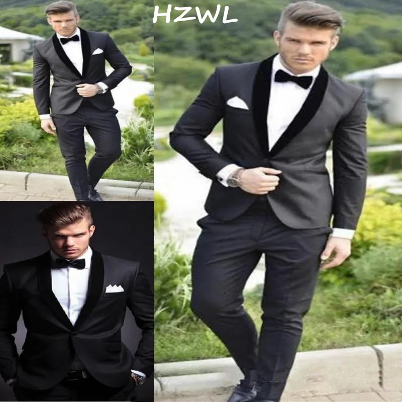 

Groom Tuxedos Custom Made Charcoal Grey Best man Shawl Black Collar Groomsman Men Wedding Suits Bridegroom (Jacket+Pants+Bowtie)