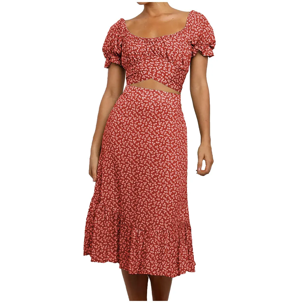 Модный комплект из двух предметов женское платье в богемном стиле с цветочным