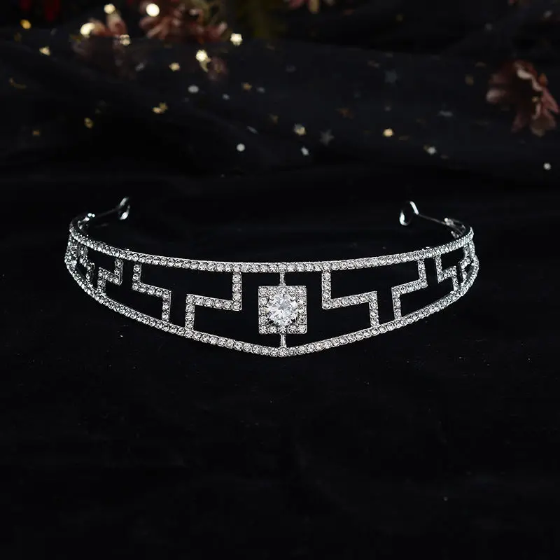 

NiuShuya Newest Simple French Geometric Bridal Wedding Tiara Crown Pageant Rhinetone Crystal Headband Bride Hair Accessories
