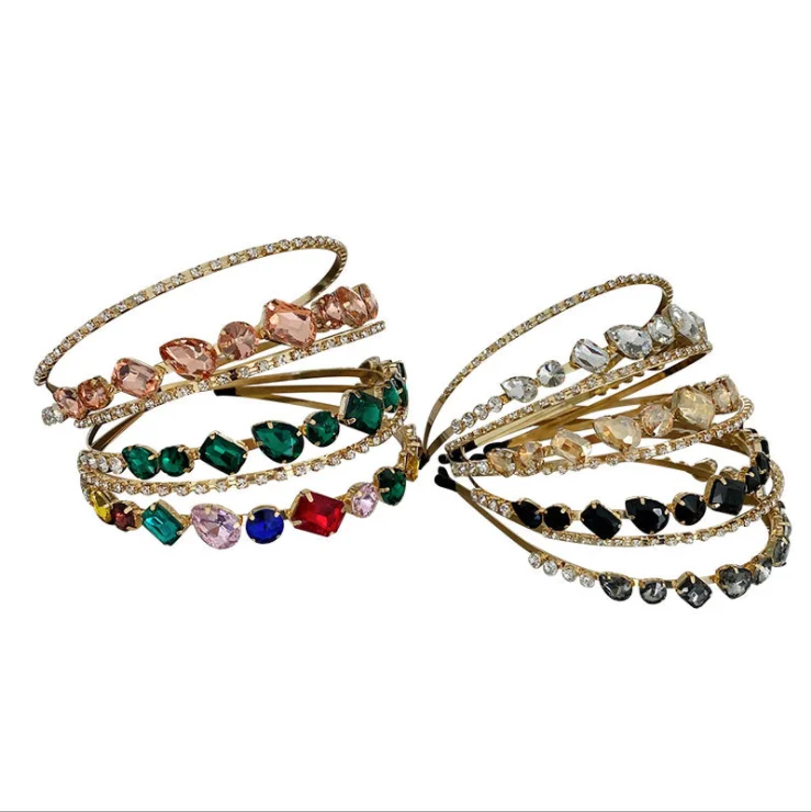 

Women ins simple hairbands full diamond baroque wide side hollow headbands