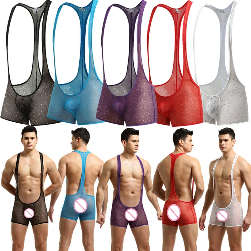 

Mankini Boxers Underwear Men Bodysuits Jockstrap Stretchy One-piece Swimsuits Leotard Thin Wrestling Singlet Leotard Bodysuit