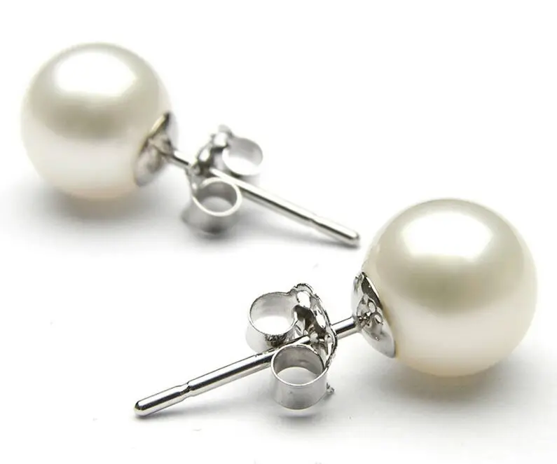 

charming AAA 9-10mm White Genuine south sea Pearl Earring 14 r