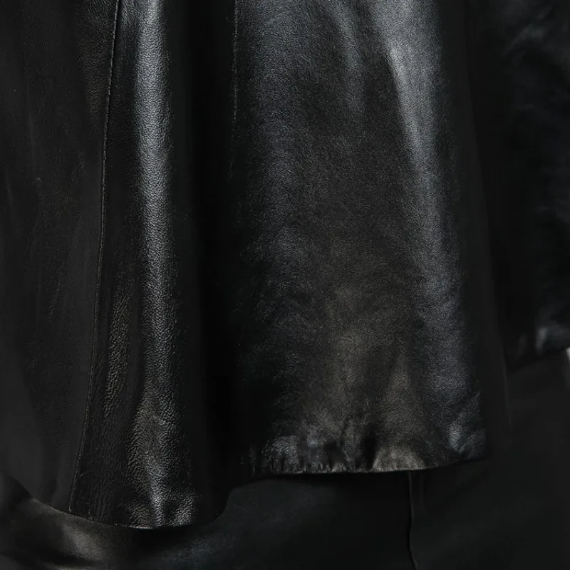 

New Women Turtleneck Vest Short Designer Back Open Sequins Loose Fit Waistcoat Tops Sleeveless Sheepskin Genuine Leather Vest