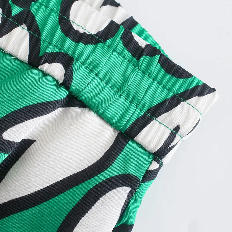 

Za Women 2021 Wide Leg Pants High Waist Green Floral Women Pants Vintage Summer Oversize Pants for Women Trousers Suits