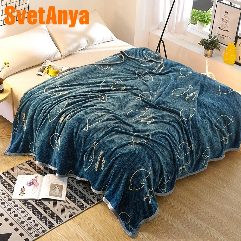 Плед мягкий из микрофибры и кораллового флиса с принтом рыбы 2019|Одеяла| |