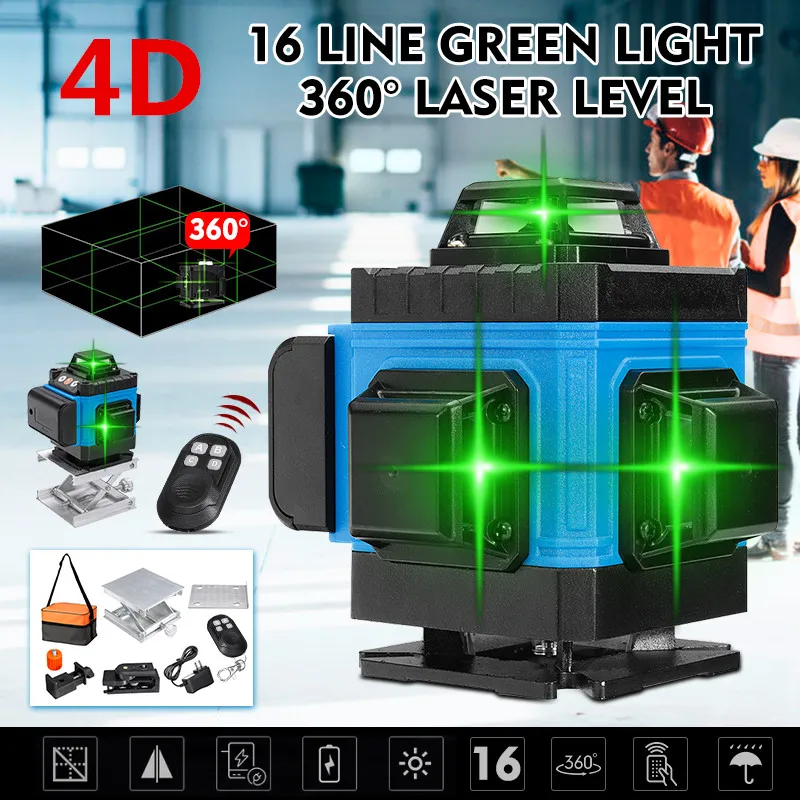 

16 Lines 4D Laser Level Green Line Self-Leveling 360 Horizontal And Vertical Super Powerful Laser Level Green Beam Laser Level