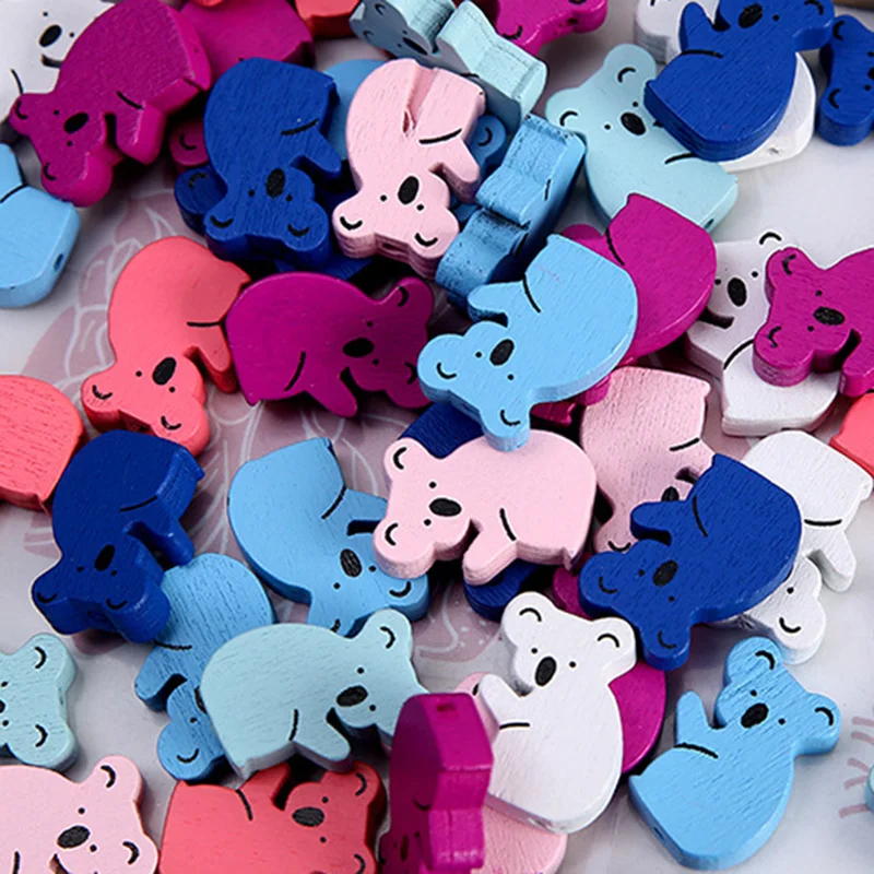 

20Pcs Mixed Color Natural Wood Koala Spacer Wooden Beads for Diy Jewelry Making Kids Pacifier Chain Accessories Wholesale Bulk