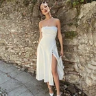 Женское атласное платье-миди JULISSA MO, на тонких бретельках, с открытой спиной и высоким разрезом, летнее платье для вечерние