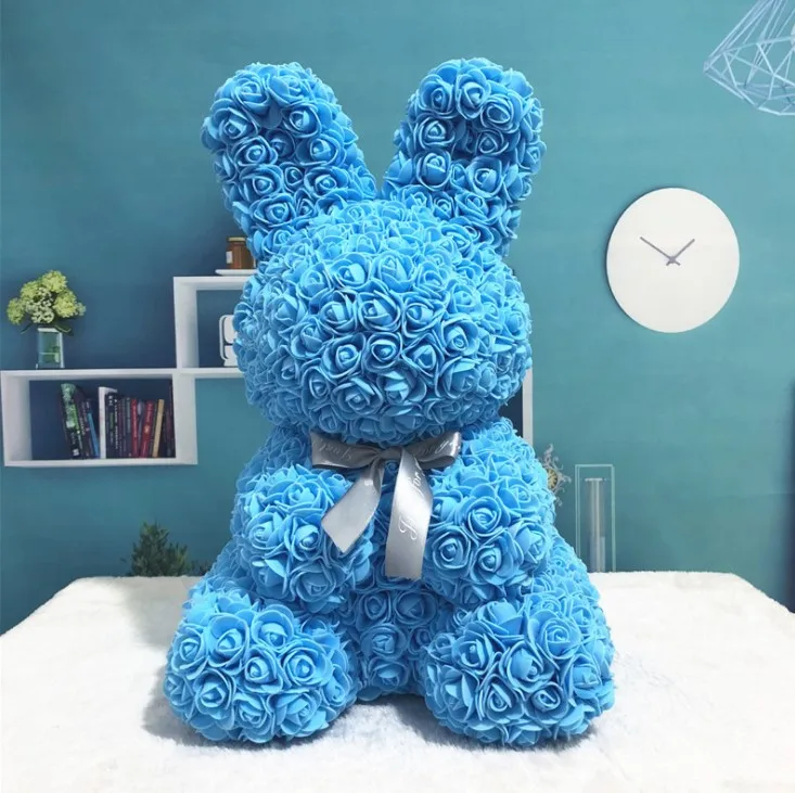 45cm blue rabbit Горячая Распродажа кролик, собака, панда, единорог, плюшевый медведь, роза, мыльный цветок, искусственная игрушка, рождественские подарки для женщин, подарок на день Святого Валентина - Цвет: 45cm blue rabbit