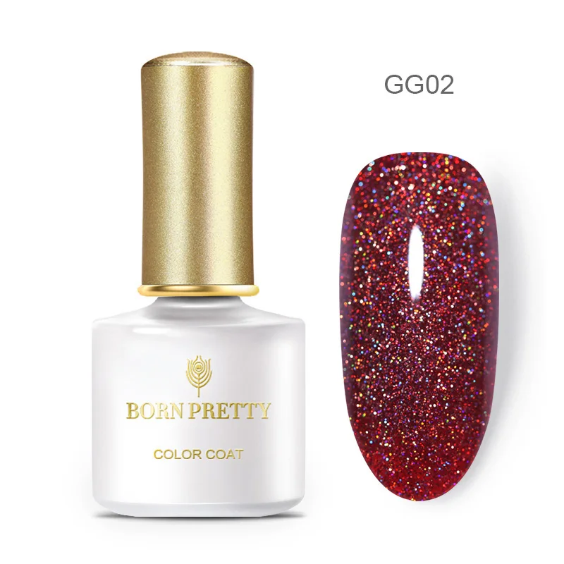 GG02 Born pretty, голографическая Лазерная лака для ногтей, Гель-лак с блестками, впитывающий УФ Гель-лак для ногтей, красочный лак для ногтей, маникюрный дизайн, сделай сам, 6 мл - Цвет: GG02