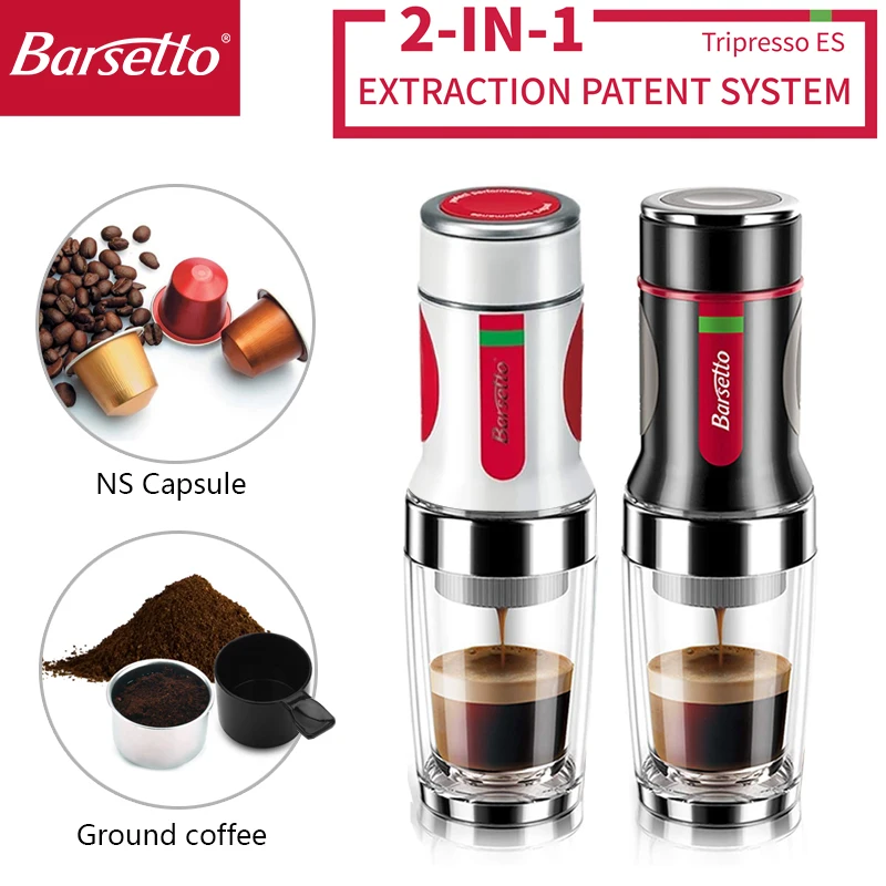 Barsetto 2 в 1 портативная ручная кофемашина 15 бар эспрессо машина совместима с