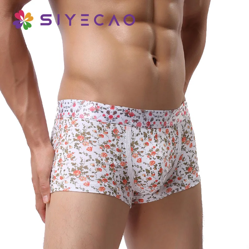 

Sexy Men Underwear Boxer Shorts Homme Flower Print Low Waist Panties Man Cotton U Convex Pouch Underpants Cueca Calzoncillos