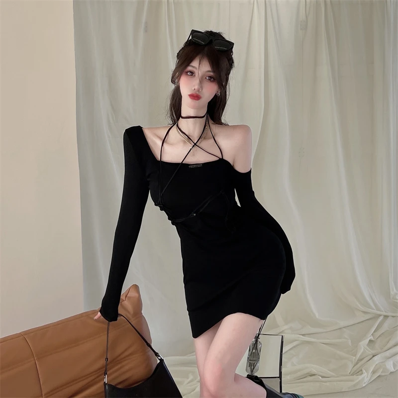 

Sexy Style Asymmetrical Strapless Mini Bodycon Dress Aesthetic Clothes Early Autumn New Dresses for Women Korean Clothing