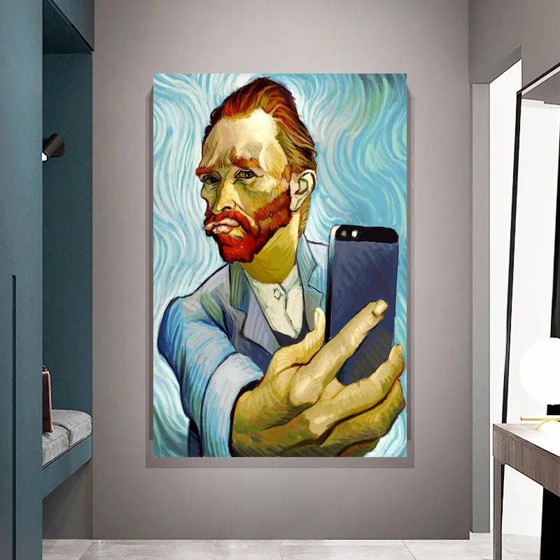 

Funny Art Van Gogh Selfie By Phone Canvas Paintings Cuadros Wall Art Picture for Living Room Home Decor (No Frame)