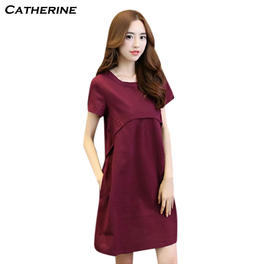 Хлопковые льняные платья большого размера летние с круглым вырезом однотонное