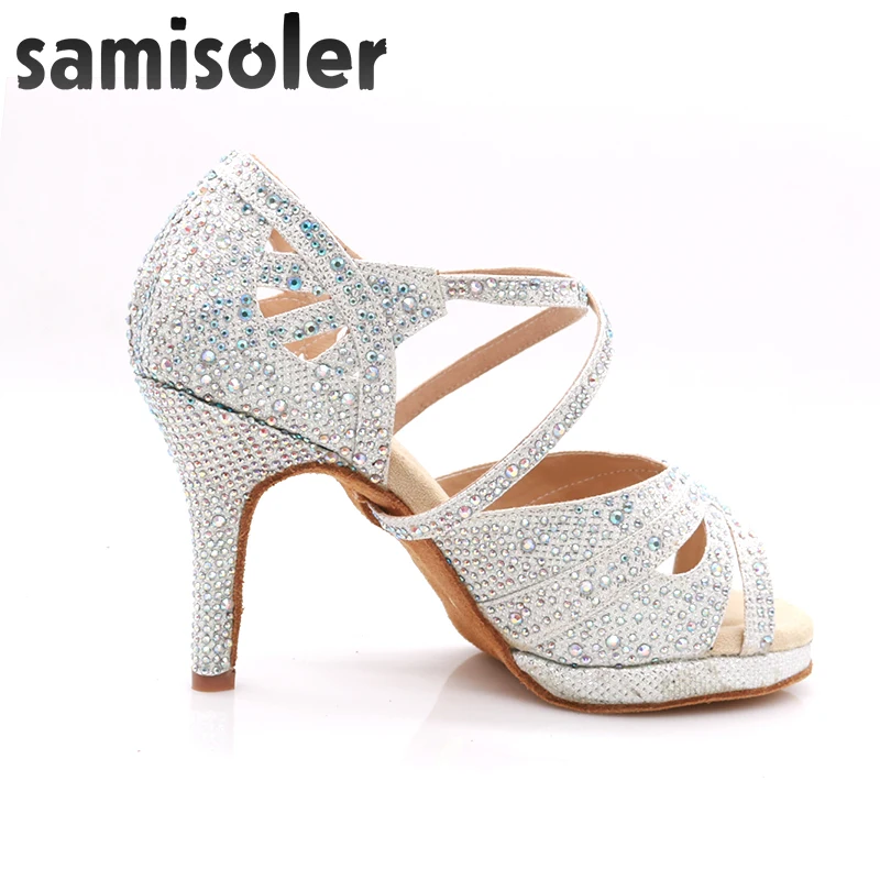 Latin Dance Shoes with Platform Jazz Ballroom Girls Rhinestone High Heels Glitter Salsa Dancing | Спорт и развлечения