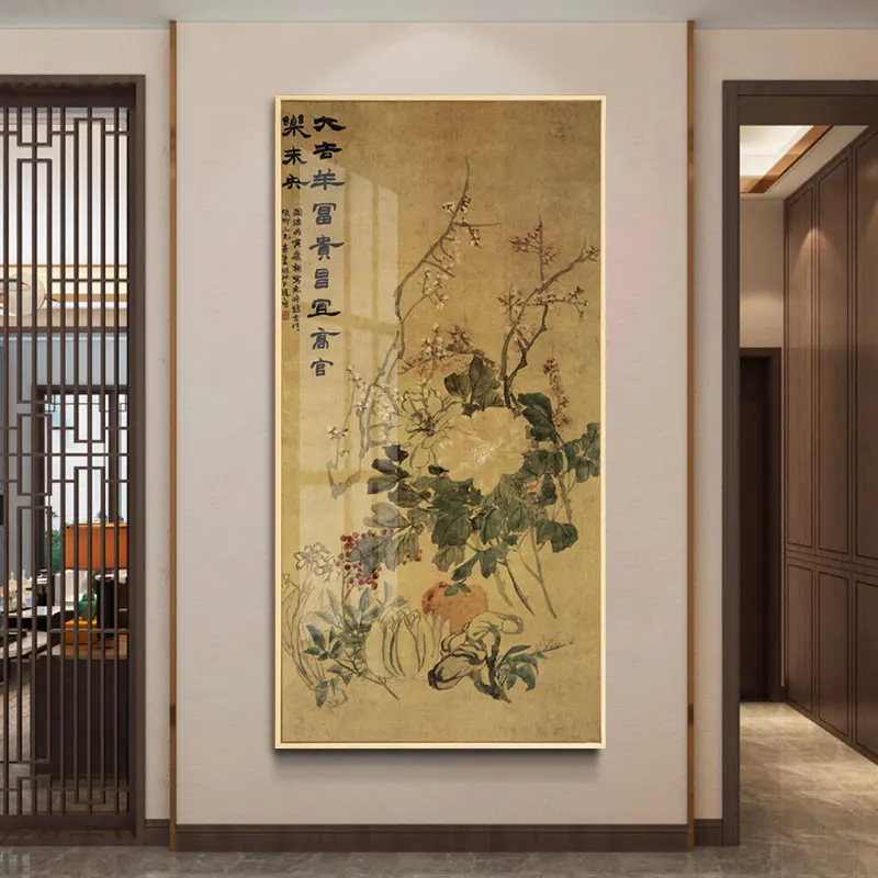 Китайский стиль тушь цветок птица холст картина красивое растение большой