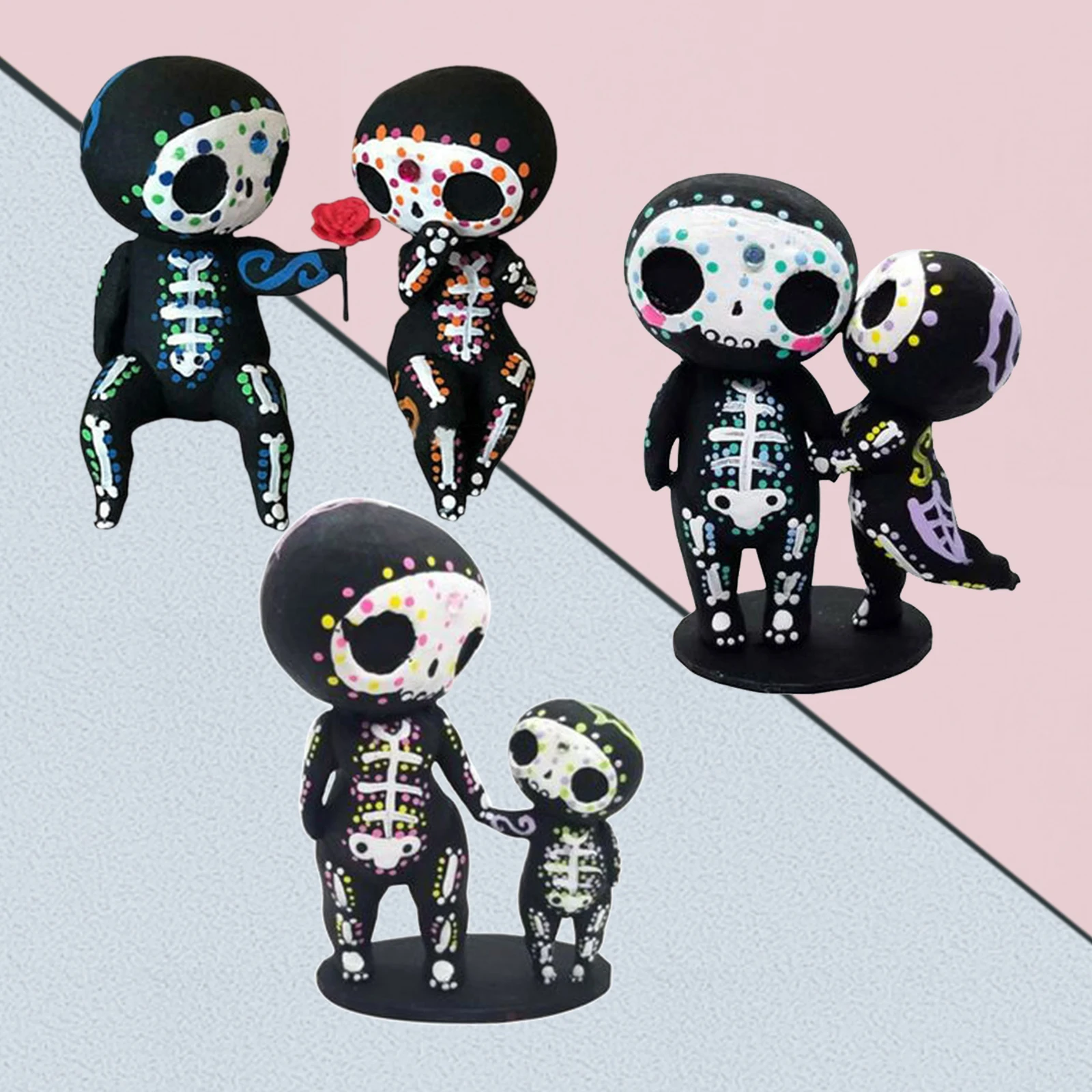 Cute Resin Sugar Skull Figurine Hand-painted Head Skeleton Statue Crafts Room Desk Decor Gift | Дом и сад
