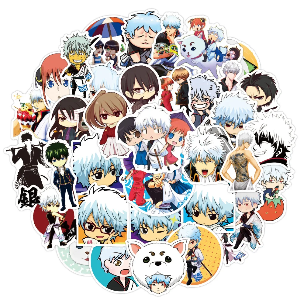 50 Uds Anime japon&eacute;s pegatinas GINTAMA para DIY juguete Skateboard Snowboard port&aacute;til equipaje de bicicleta de los ni&ntilde;os pegatinas-2