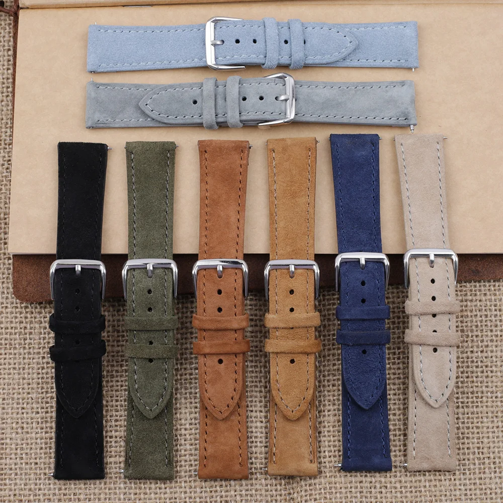 Onthelevel Genuine Leather Suede Watch Strap Leather Retro Watchband 18mm 19mm 20mm 22mm Gray Blue Watch Accessories  #BF