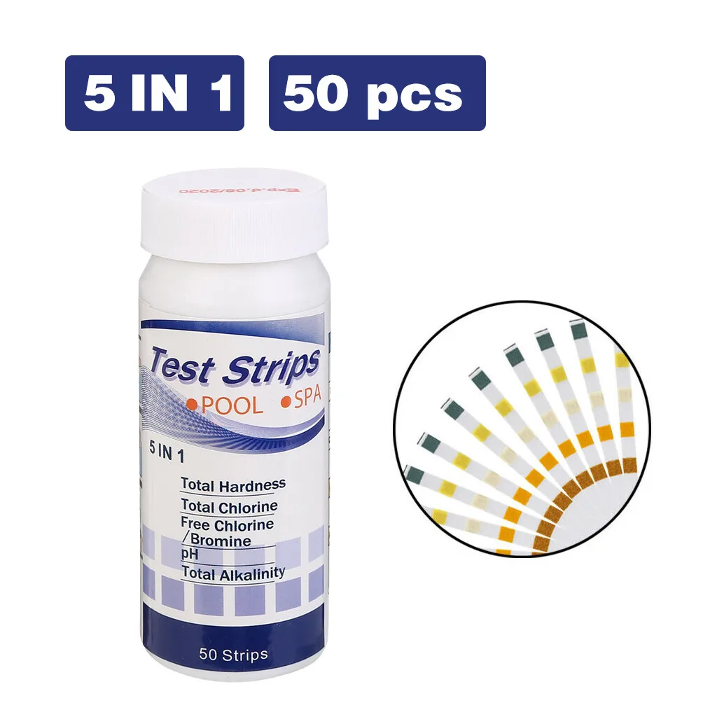 50 Strips Water Quality Test Paper 5 in1 Pool Spa PH Chlorine Alkalinity Bromine Hardness Tester New 2020 #R25 | Дом и сад