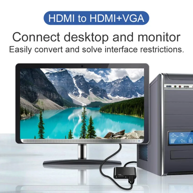 Кабель преобразователь HDMI/VGA 3 в 1 с аудиоразъемом 5 мм и USB портом для ноутбука