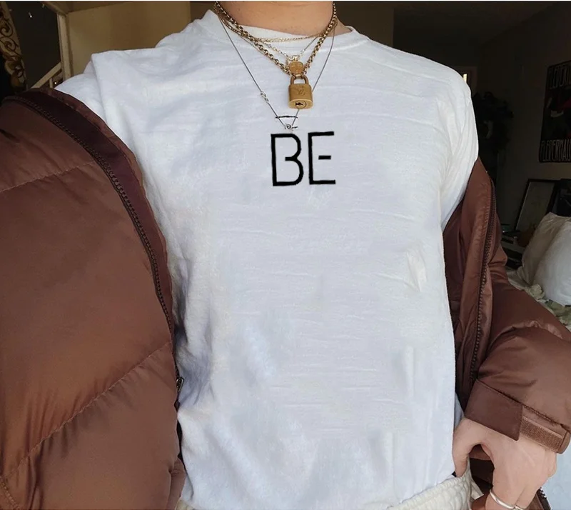 

VIP HJN Summer Short Sleeved T-shirt Korean Version of the New Album Letter BE Casual Cartoon Cute Printing Patter