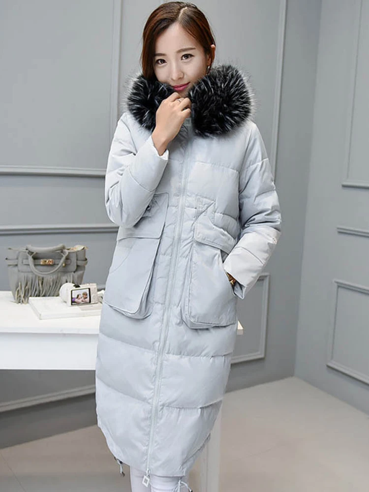 2021 размера плюс зимняя верхняя одежда Пуховик на утином пуху пальто с
