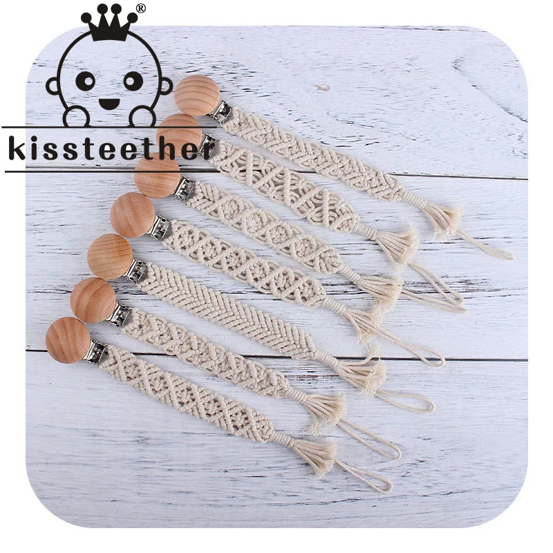 

Kissteether Crochet Pacifier Clip Chain Woven Cotton Rope BPA-Free DIY Dummy Nipple Holder Soother Baby Teething Chewable Toys