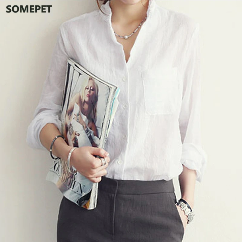 

Chemisier Femme Womens Tops Fashion Summer Linen White Shirt Women Long Sleeve Blouse Korean Woman Clothes Roupas Femininas