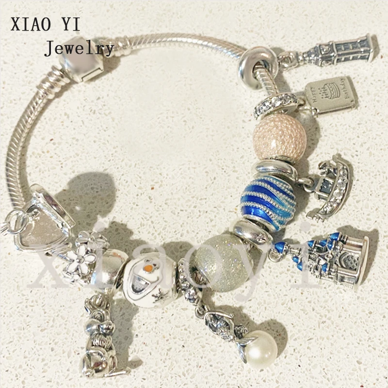

XIAOYI 2020 Новый 100% S925 развлекательный парк серии rabbit Castle fish Boat Bell Tower торт карта глазурованный браслет ювелирные украшения для женщин