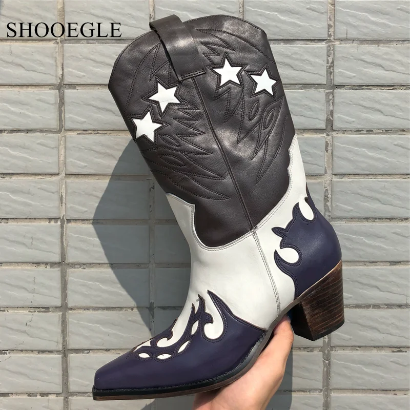 Новинка Обувь знаменитостей Ковбойские Женские ботинки в стиле пэчворк с