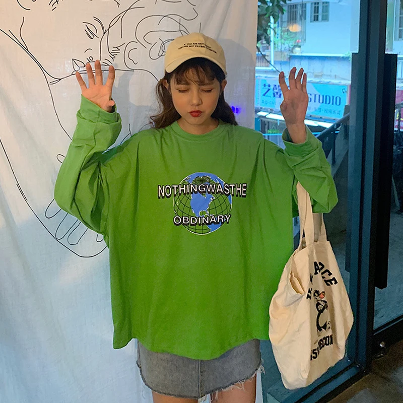 Женская футболка с длинными рукавами Свободный джемпер принтом авокадо и