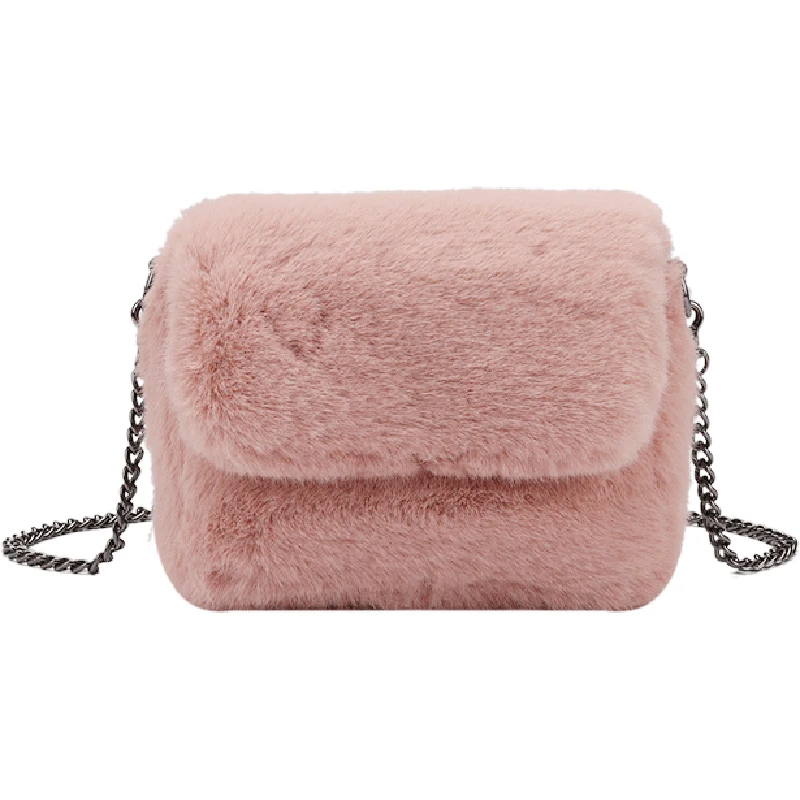 

Sweet Lady Square Crossbody bag 2020 Winter New Quality Plush Women's Designer Handbag Chain Shoulder Messenger Bag Phone Purses