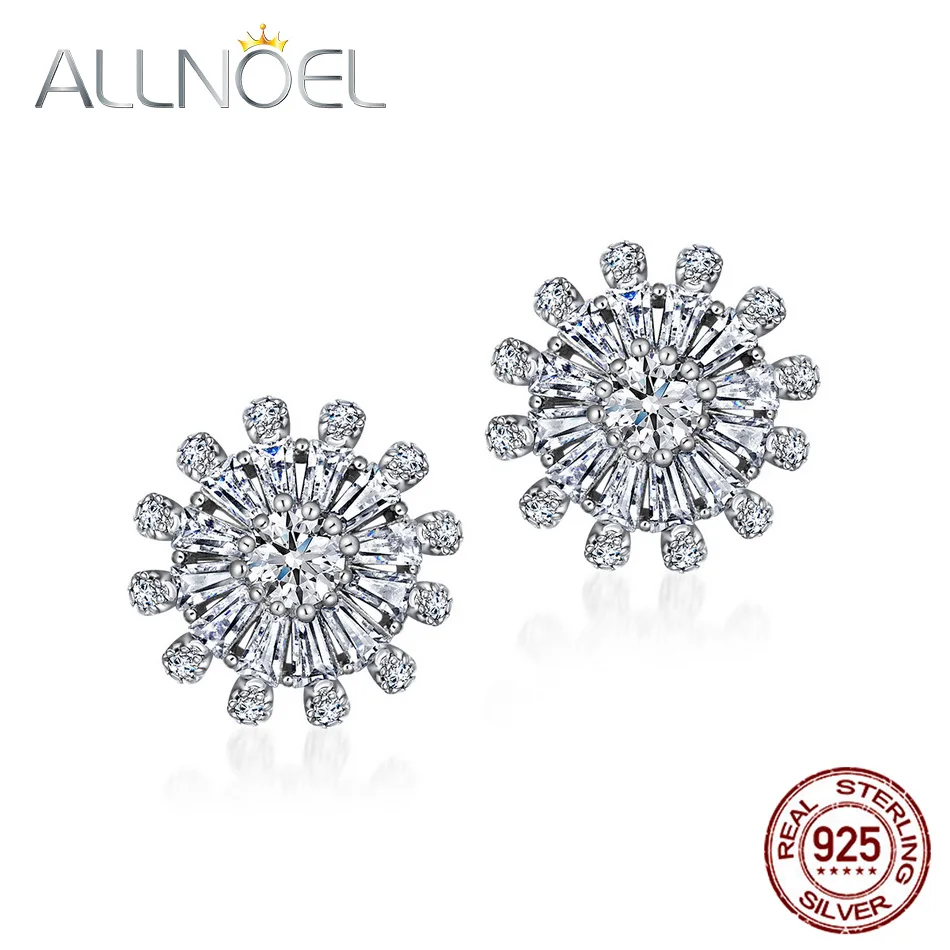 ALLNOEL серьги гвоздики из стерлингового серебра 925 пробы с белым цирконием