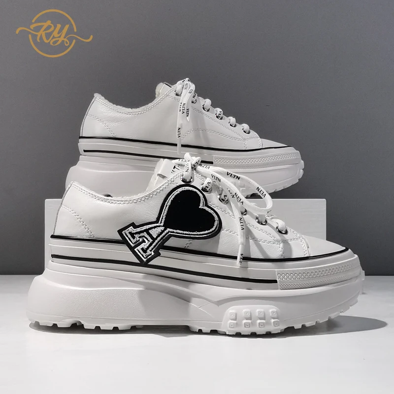 

RY-RELAA European women shoes Genuine Leather platform sneaker 2021 New winter women sneakers INS white shoes Plush cotton shoes