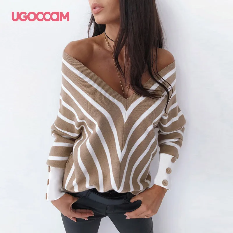 UGOCCAM Сексуальная Блузка с v образным вырезом Женская Повседневная Осенняя обувь