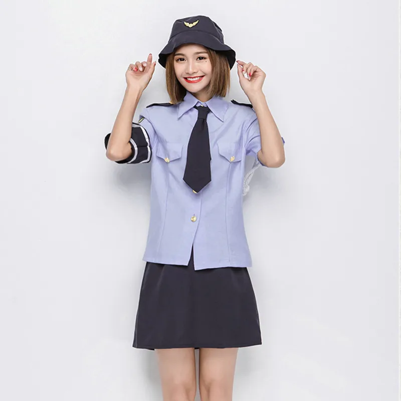Синий женский костюм женщины-полицейского на Хэллоуин женская японская