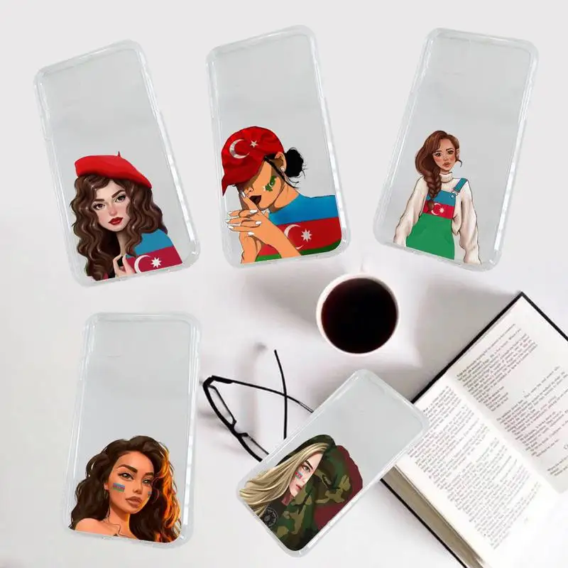 

Azerbaijan Flag girl Phone Case Transparent for iPhone 6 7 8 11 12 s mini pro X XS XR MAX Plus