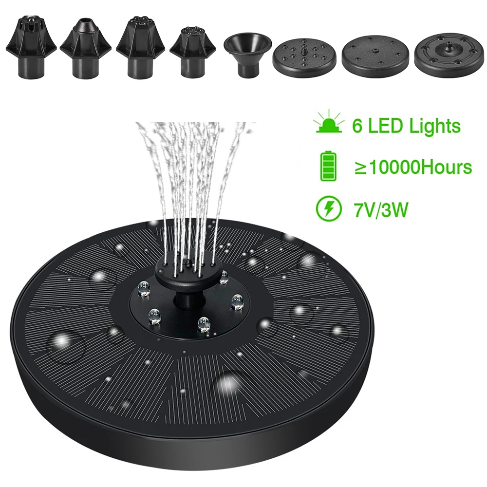 

7V 3W Solar Fountain IP68 Waterproof Floating Pools Fountains Colorful LED Lights Solar Powered Pump for Bird Bath Backyard Pond